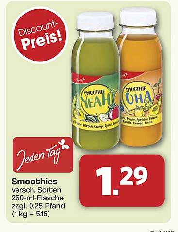 Smoothies – verschiedene Sorten in 250-ml-Flasche