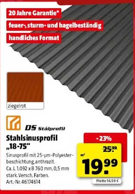 Stahlsinusprofil „18-75“ – Ziegelrot mit 20 Jahren Garantie