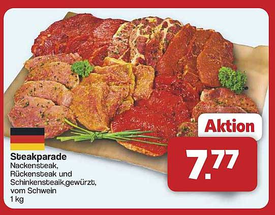 Steakparade - Nackensteak, Rückensteak und Schinkensteak, gewürzt, vom Schwein (1 kg)