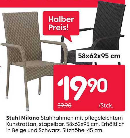 Stuhl Milano Stahlrahmen mit pflegeleichtem Kunstrattan – Halber Preis!