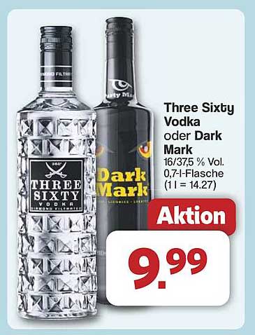 Three Sixty Vodka oder Dark Mark - Aktionspreis nur 9,99 €