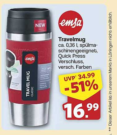 Travelmug von Emsa, 0,36 l, spülmaschinengeeignet