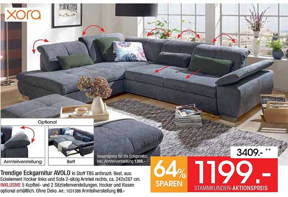 Trendige Eckgarnitur AVOLo in Stoff TBS anthrazit