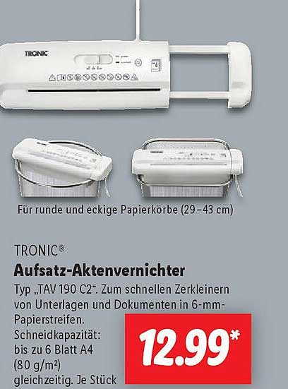 TRONIC® Aufsatz-Aktenvernichter Typ „TAV 190 C2“