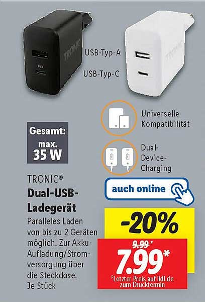 TRONIC® Dual-USB-Ladegerät – Paralleles Laden leicht gemacht!