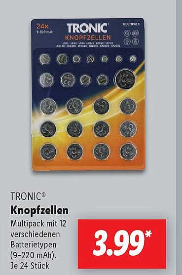 TRONIC® Knopfzellen - Multipack mit 12 verschiedenen Batterietypen