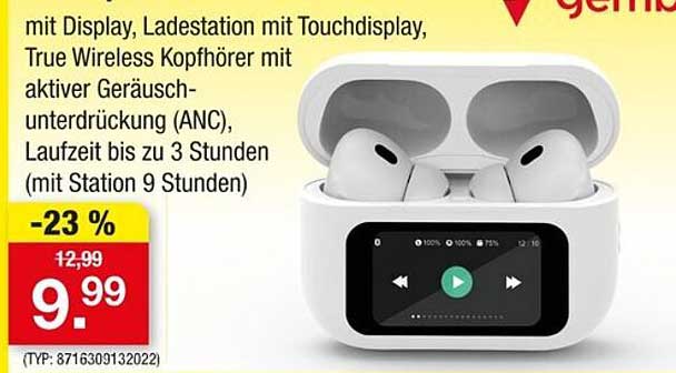 True Wireless Kopfhörer mit aktiver Geräuschunterdrückung und Ladestation