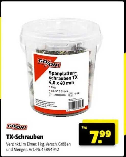 TX-Schrauben 4,0 x 40 mm - Verzinkt im Eimer 1 kg