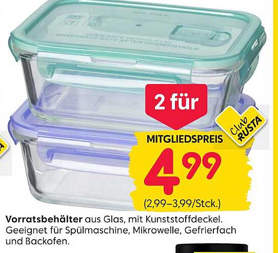 Vorratsbehälter aus Glas mit Kunststoffdeckel – 2 für 4,99