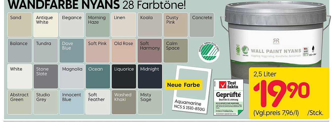 Wandfarbe Nyans in 28 Farbtönen!