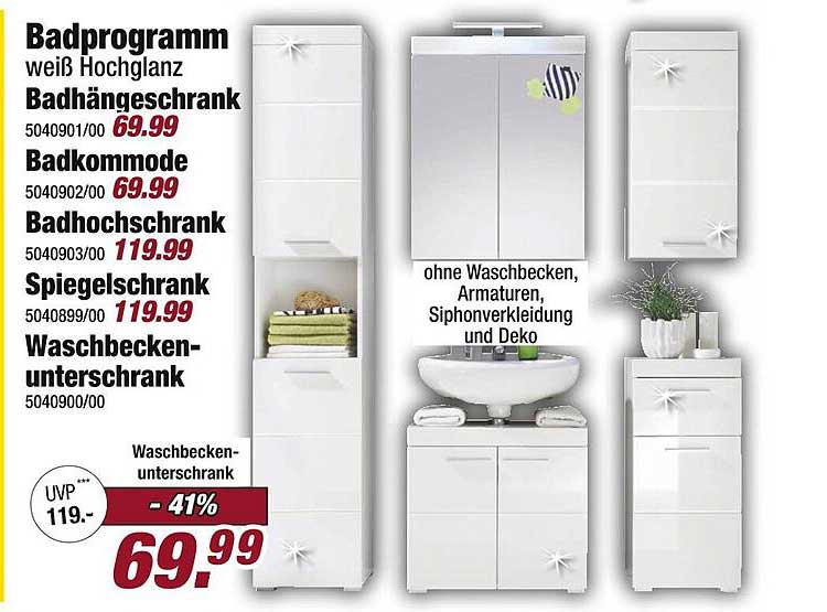 Waschbecken-Unterschrank hochglanz weiß - jetzt zum Sonderpreis!