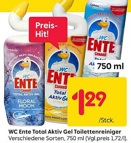 WC Ente Total Aktiv Gel Toilettenreiniger, 750 ml - Preis-Hit!