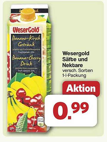 WeserGold Säfte und Nektare - verschiedene Sorten 1-L-Packung