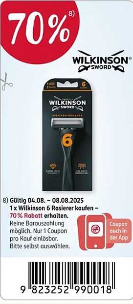 Wilkinson Sword Rasierer 6 mit 70% Rabatt