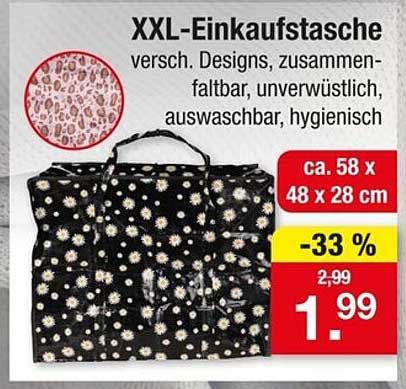 XXL-Einkauftasche - Verschiedene Designs, zusammenfaltbar, unverwüstlich, auswaschbar, hygienisch