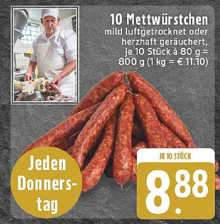 10 Mettwürstchen mild luftgetrocknet oder herzhaft geräuchert