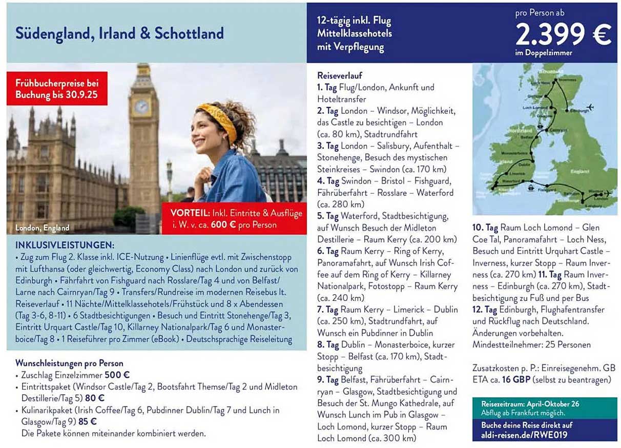 12-tägige Flugreise nach Südengland, Irland & Schottland