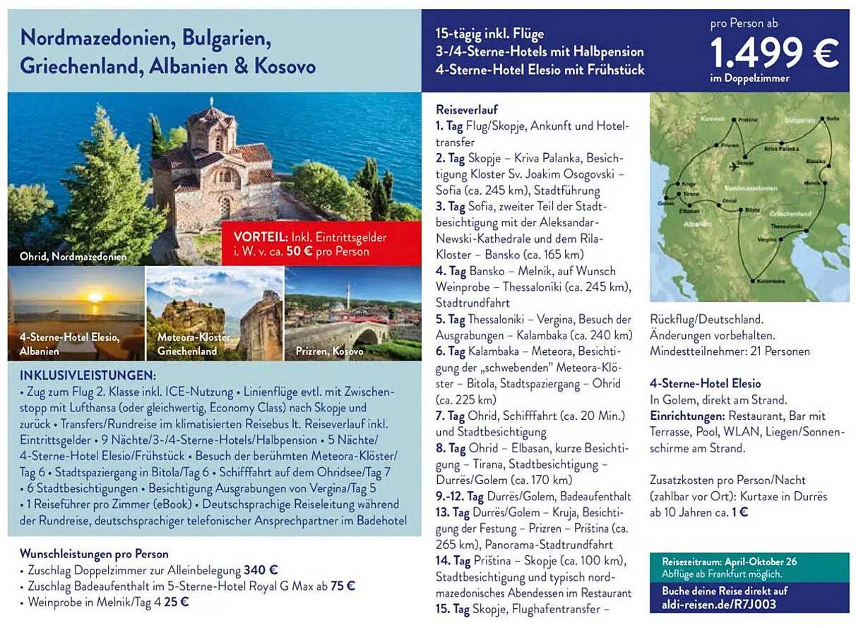15-tägige Reise durch Nordmazedonien, Bulgarien, Griechenland, Albanien & Kosovo