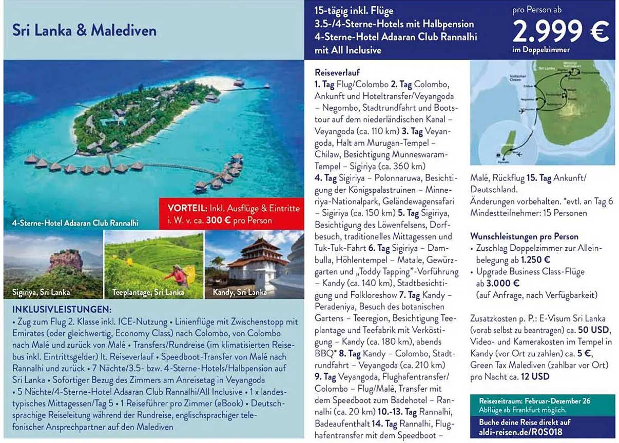 15-tägige Reise nach Sri Lanka & Malediven inkl. Flüge