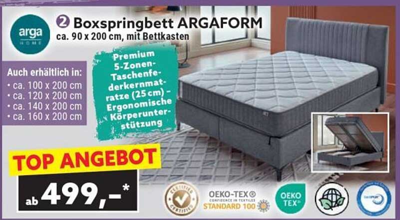2 Boxspringbett ARGAFORM ca. 90 x 200 cm, mit Bettkasten
