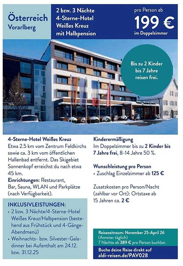 2 bzw. 3 Nächte 4-Sterne-Hotel Weißes Kreuz mit Halbpension