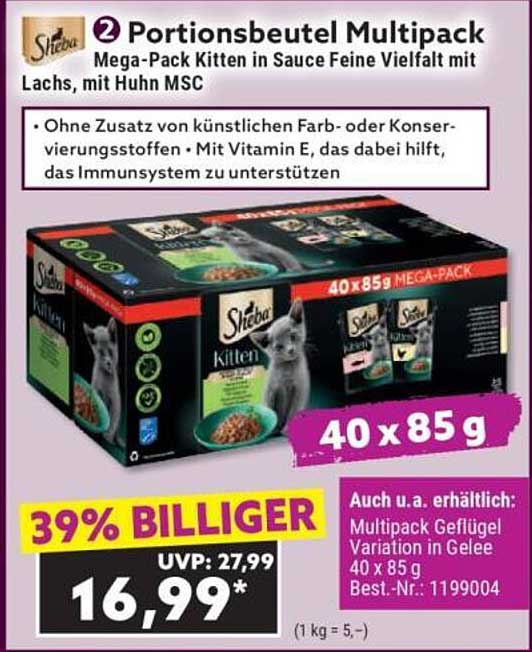 2 Portionsbeutel Multipack Mega-Pack Kitten in Sauce Feine Vielfalt mit Lachs, mit Huhn MSC