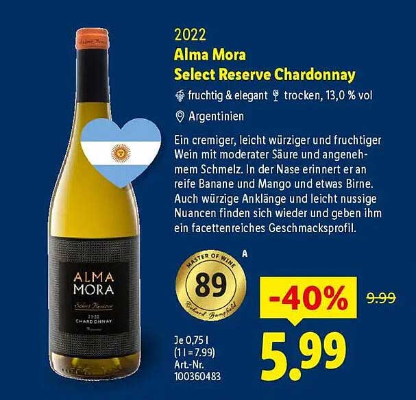 2022 Alma Mora Select Reserve Chardonnay