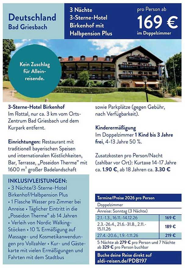 3 Nächte 3-Sterne-Hotel Birkenhof mit Halbpension Plus ab 169 € pro Person im Doppelzimmer