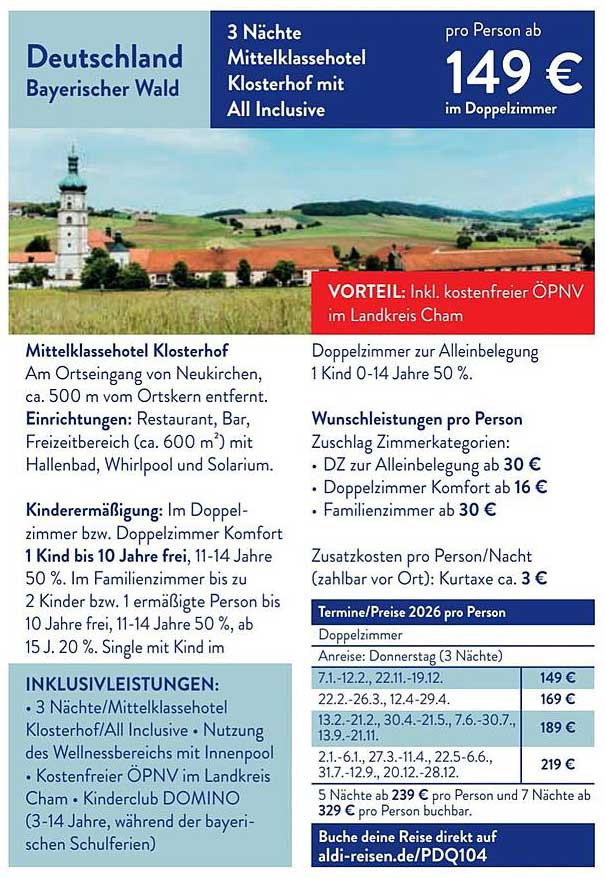 3 Nächte Mittelklassehotel Klosterhof mit All Inclusive