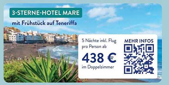 3-Sterne-Hotel Mare mit Frühstück auf Teneriffa
