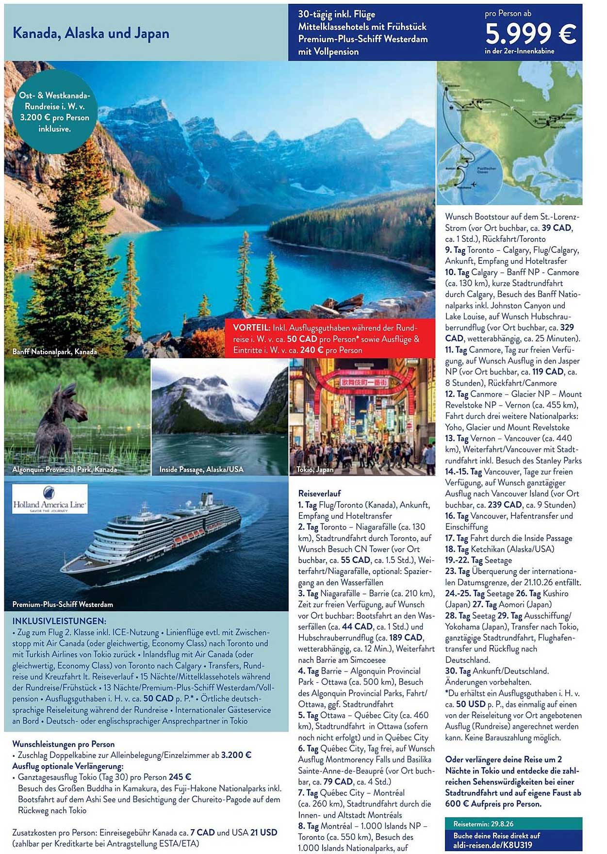 30-tägige Ost- & Westkanada-Rundreise inkl. Flüge und Premium-Plus-Schiff