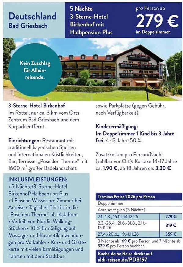 5 Nächte im 3-Sterne-Hotel Birkenhof mit Halbpension Plus für 279 € pro Person