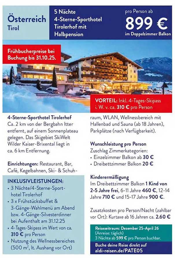 5 Nächte im 4-Sterne-Sporthotel Tirolerhof mit Halbpension