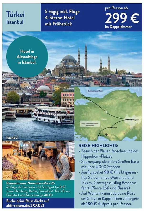 5-tägige Reise nach Istanbul inkl. Flüge und 4-Sterne-Hotel mit Frühstück ab 299 € pro Person im Doppelzimmer