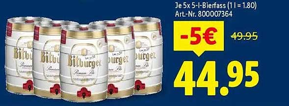 5 x 5-Liter-Bierfass Biburger - Jetzt für nur 44,95 €
