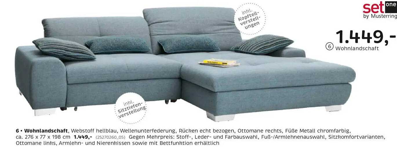 6 - Wohnlandschaft, Webstoff hellblau