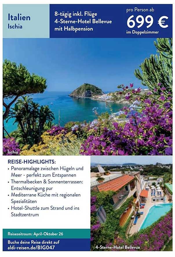 8-tägige Reise nach Ischia im 4-Sterne-Hotel Bellevue mit Halbpension inkl. Flügen