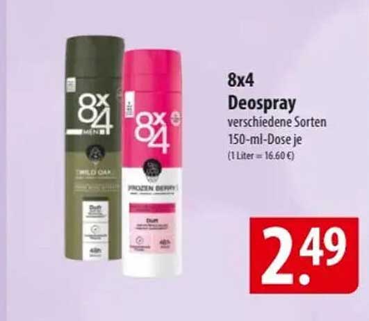 8x4 Deospray verschiedene Sorten 150-ml-Dose je