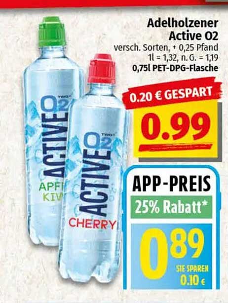Adelholzener Active O2 - Verschiedene Sorten, 0,75l PET-DPG-Flasche