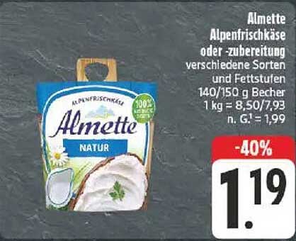 Almette Alpenfrischkäse oder -zubereitung