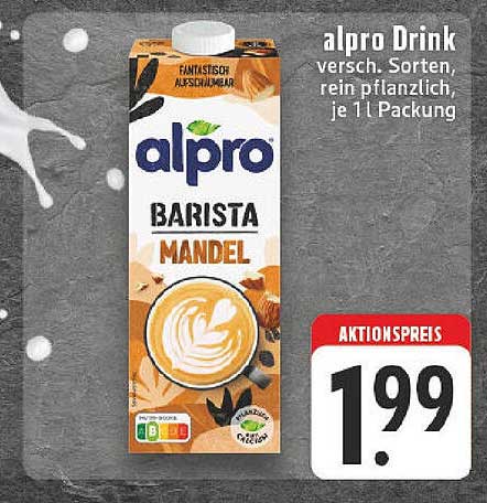 alpro Barista Mandel Drink, 1 L – Aktionspreis nur 1,99 €