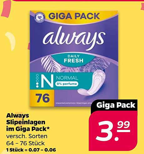 Always Slipeinlagen im Giga Pack – 76 Stück