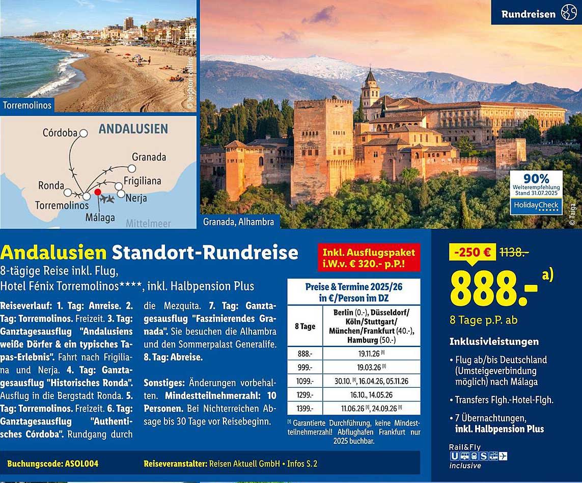 Andalusien Standort-Rundreise - 8 Tage inklusive Flug und Halbpension