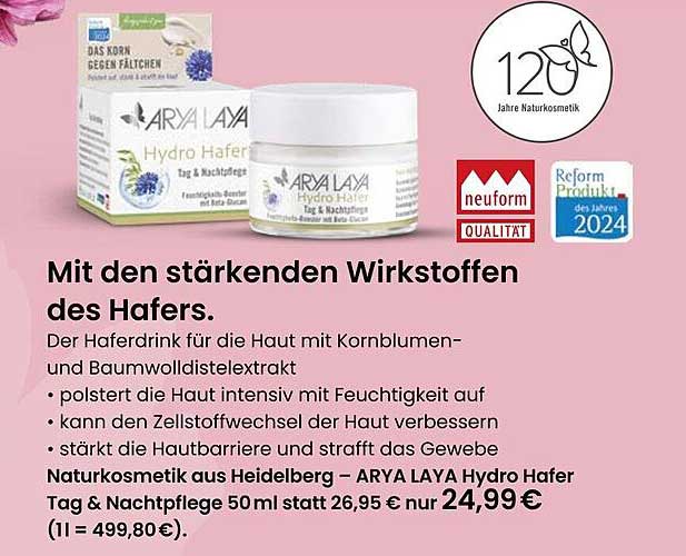 ARYA LAYA Hydro Hafer Tag & Nachtpflege 50 ml