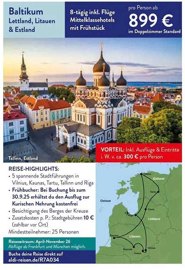 Baltikum - Lettland, Litauen & Estland: 8-tägige Reise inkl. Flüge und Frühstück