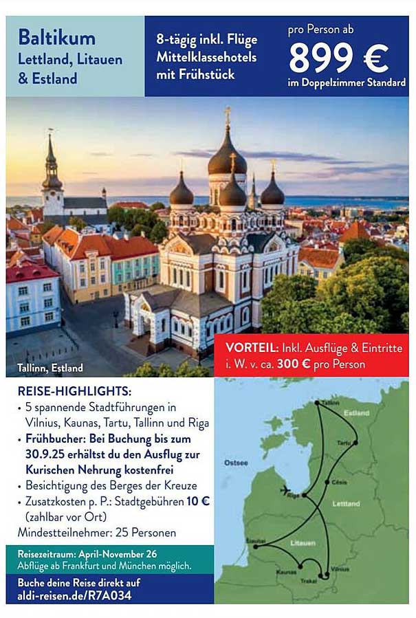 Baltikum: Lettland, Litauen & Estland – 8-tägige Reise inkl. Flüge und Mittelklassehotels mit Frühstück
