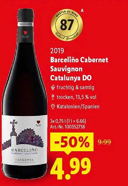 Barceliño Cabernet Sauvignon Catalunya DO - 2019