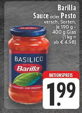 Barilla Sauce oder Pesto, verschiedene Sorten, 190 g – 400 g Glas