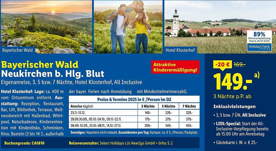Bayerischer Wald - Neukirchen b. Hl. Blut, 3, 5 bzw. 7 Nächte im Hotel Klosterhof, All Inclusive