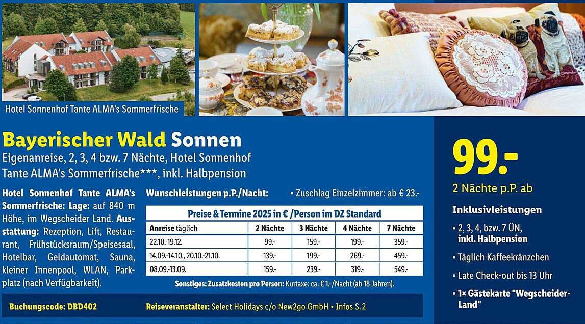 Bayerischer Wald Sonnen – 2 Nächte p.P. ab 99 €